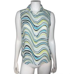 Jones New York Women's Sleeveless Blouse Multicolor Button Down 10 Petite EUC